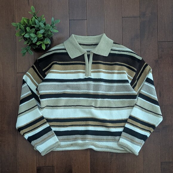 NEUTRAL STRIPED VINTAGE KNIT SWEATER - Picture 1 of 2